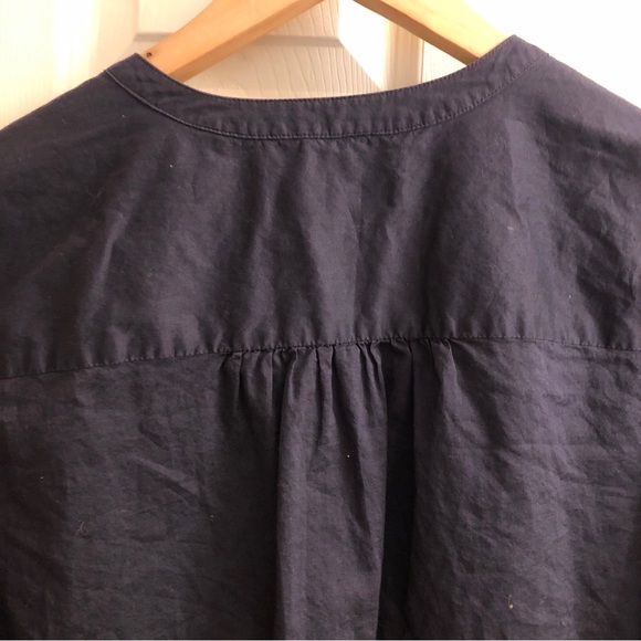 Loft navy blue roll sleeve shirt cotton split neck sZ medium - Picture 6 of 15